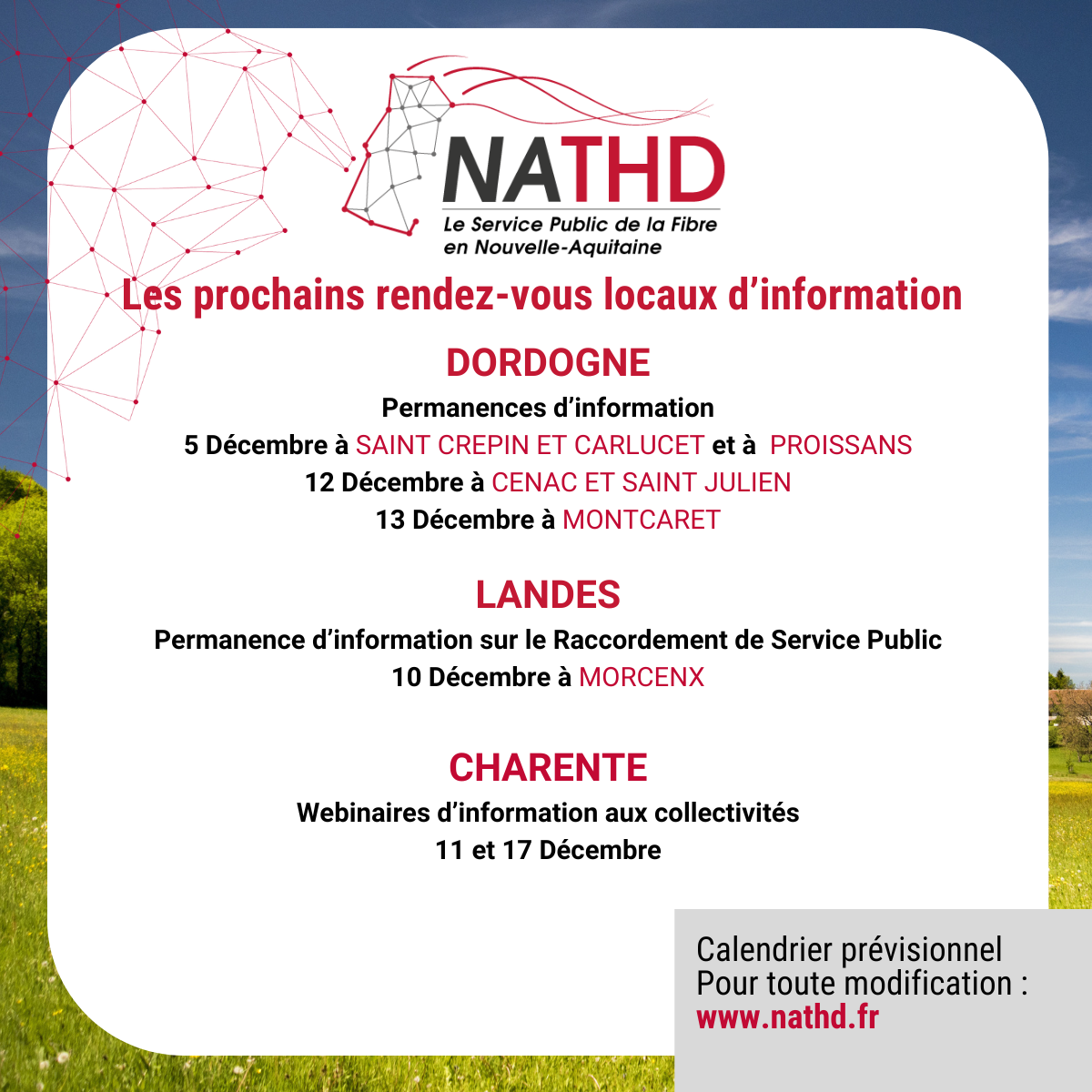 NATHD, les rendez-vous locaux de décembre